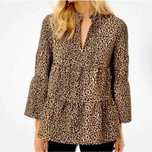 Tuckernuck Leopard Edith Tiered Long Sleeve Peplum Top Small
